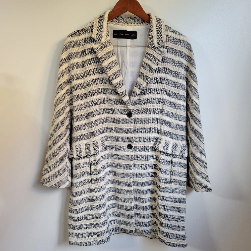 Zara Striped Coat Size Large - Picture 2 of 8
